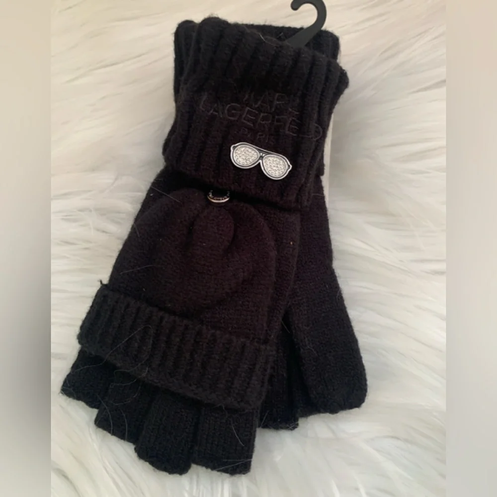 KARL LAGERFELD ladies black NWT 51% acrylic fingerless gloves in ONE SIZE